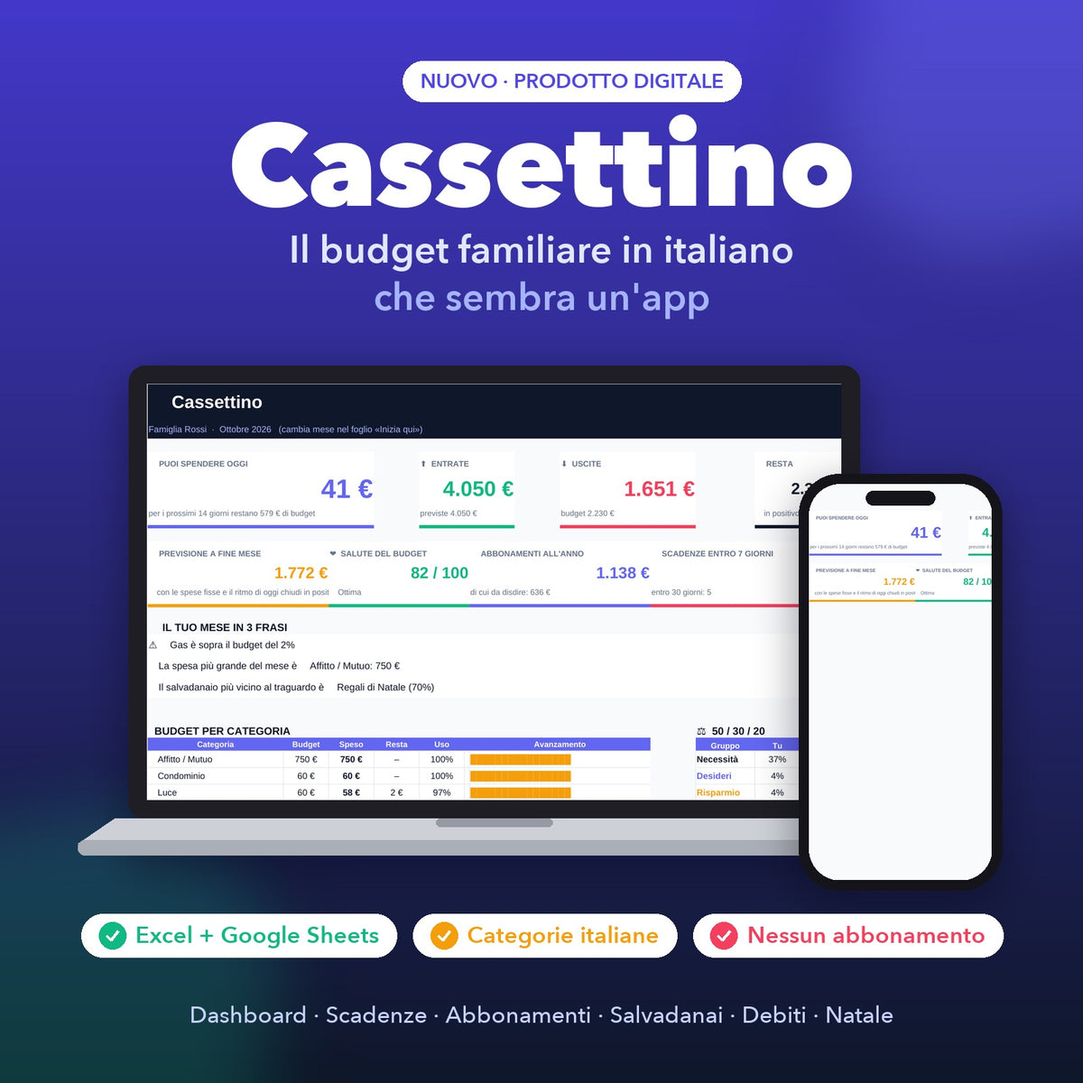 Cassettino – Budget familiare in Excel