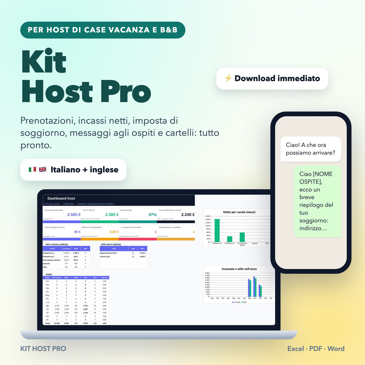 Kit Host Pro – Gestionale, messaggi e cartelli per case vacanza e B&B