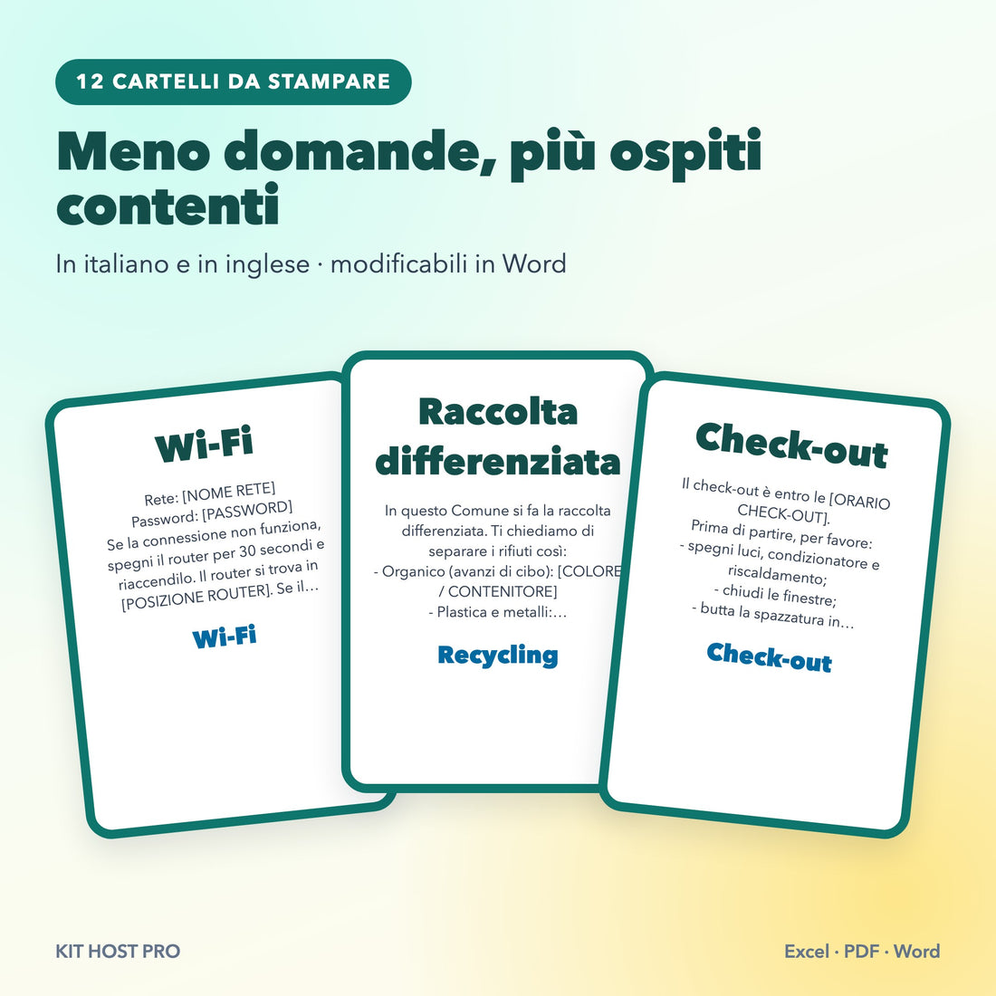 Kit Host Pro – Gestionale, messaggi e cartelli per case vacanza e B&B